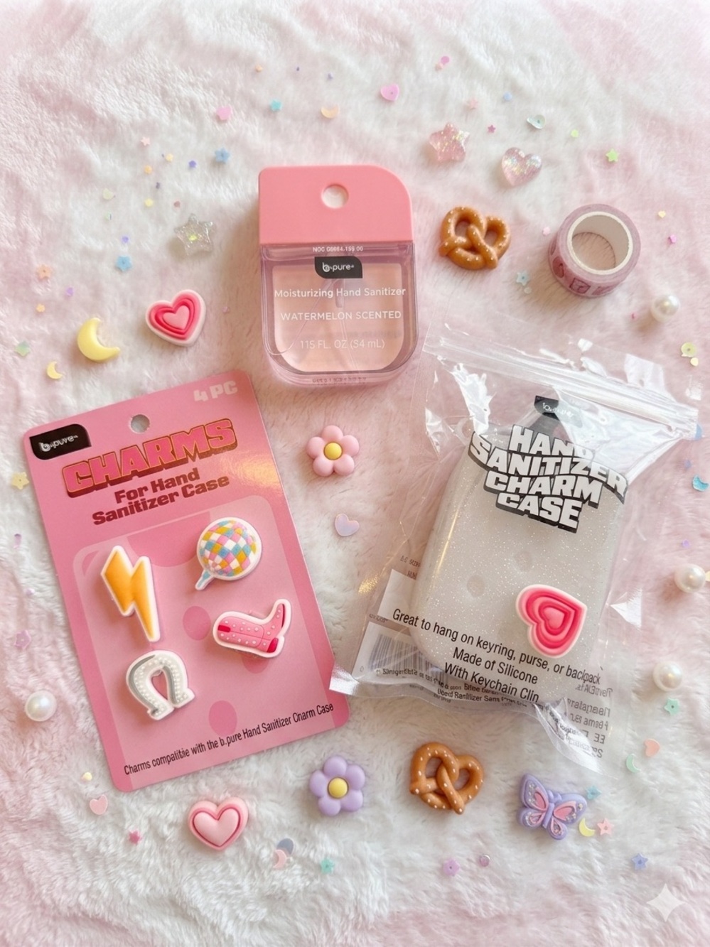 Hand sanitizer case and charms
